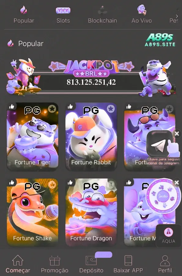 Aplicativo móvel A89S cassino